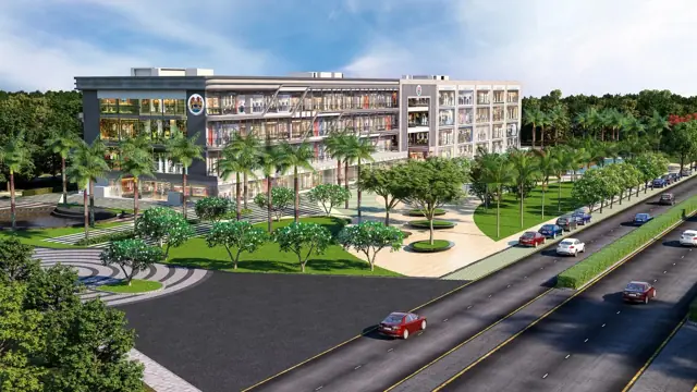 AU Family Hub &ndash; Corner elevation &ndash; aerial view