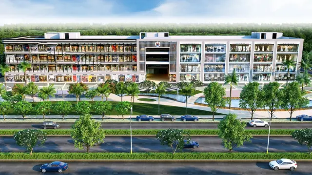 AU Family Hub &ndash; Front elevation &ndash; aerial view